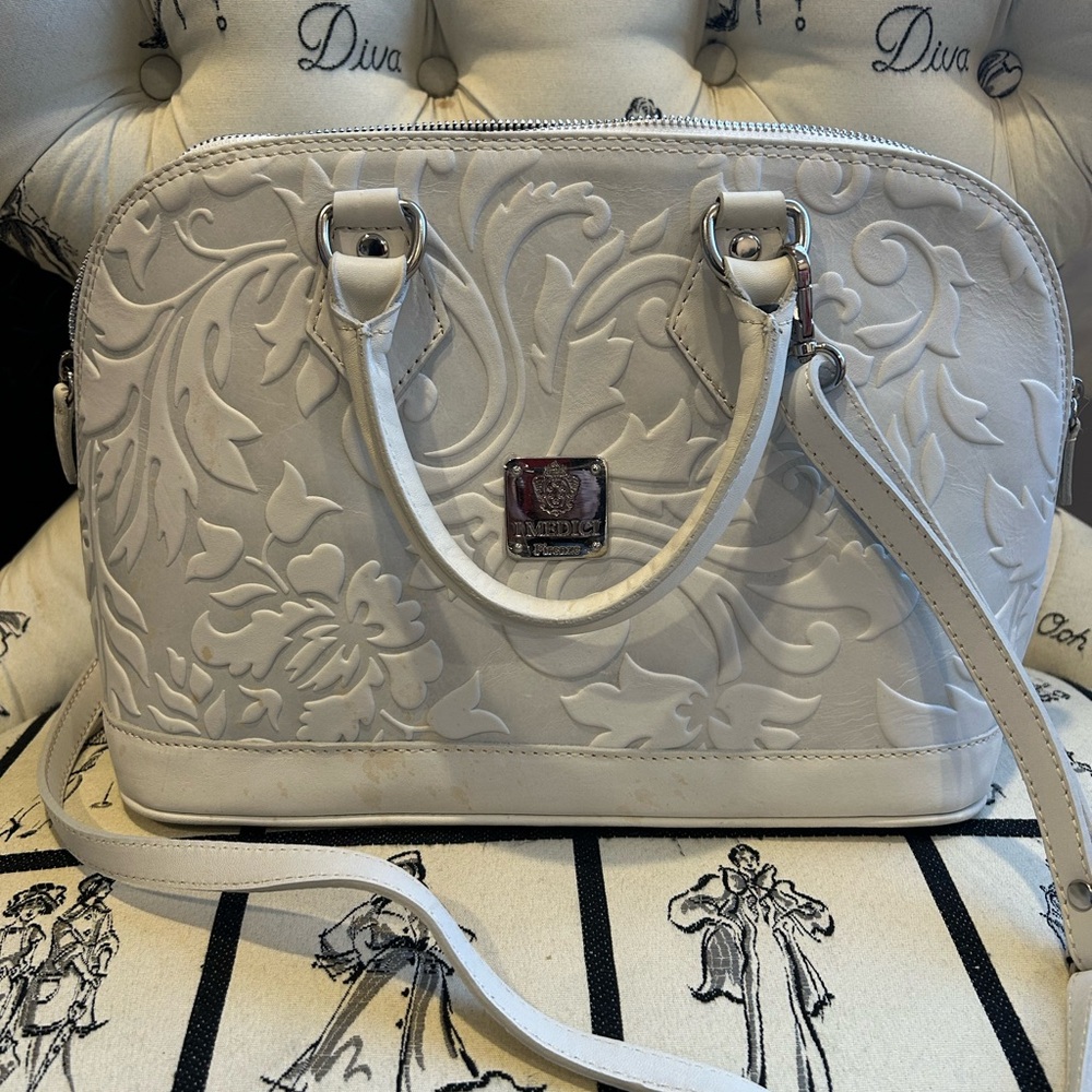 Embossed White Satchel by Medici